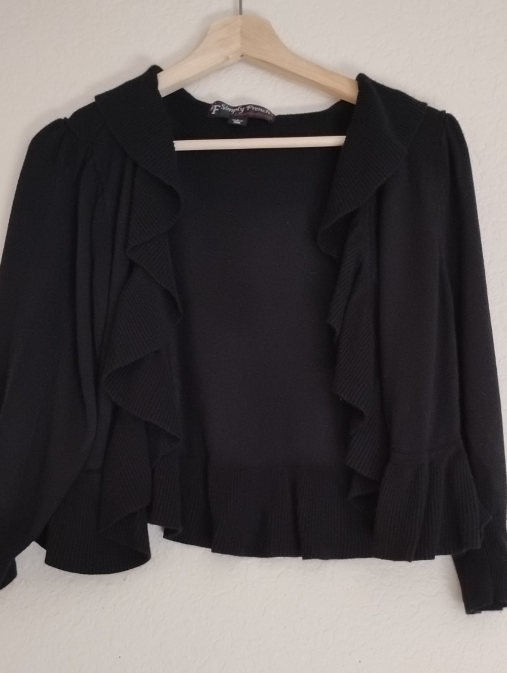 Simply French Ruffled Open-Front Cropped Layering Sweater - Picture 3 of 8